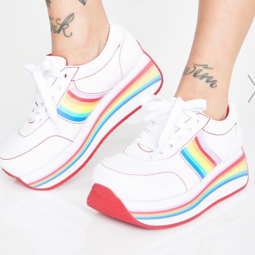 Dolls Kill Delia*s Platform Element Kawaii Punk White Rainbow Sneakers Size 8